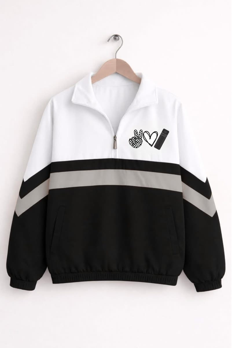 Quarter zip - peace love BL -black with grey stripe