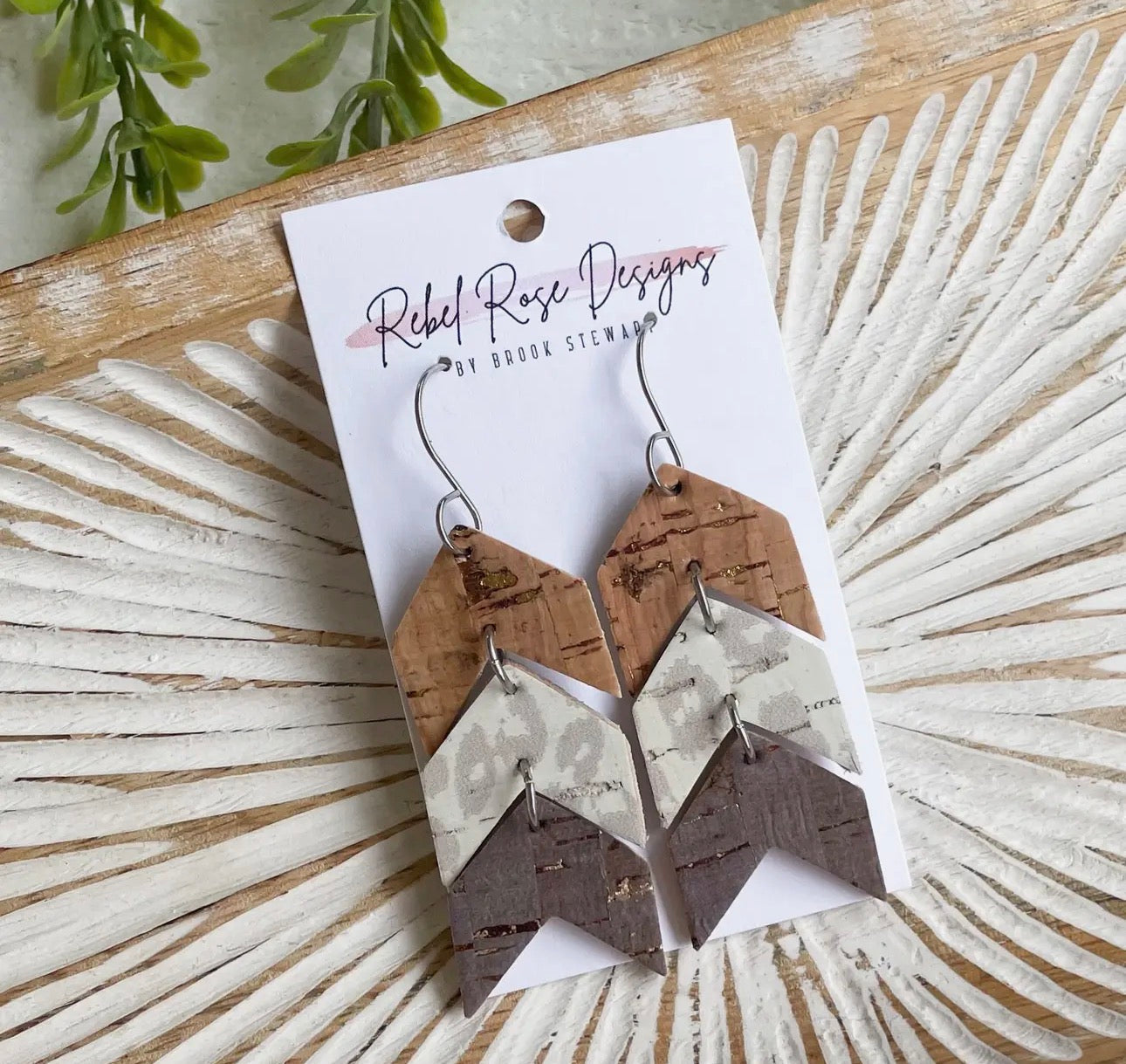 Cork/leather/wood earring collection