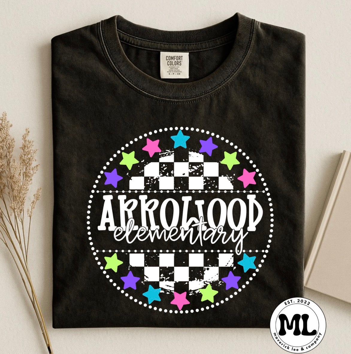 Arrowood Elementary checkered with multicolored Stars