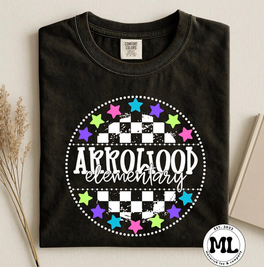 Arrowood Elementary checkered with multicolored Stars