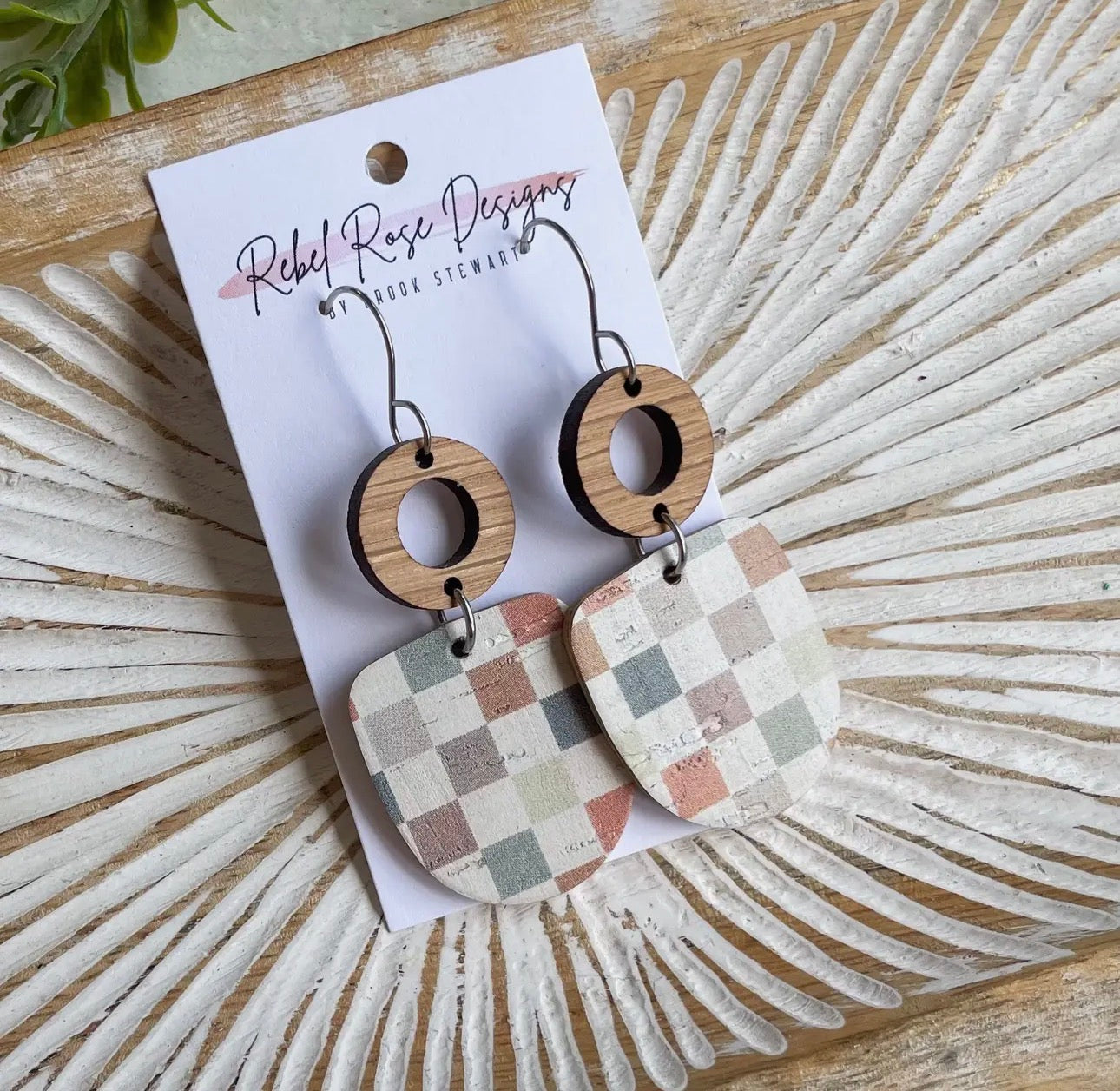 Cork/leather/wood earring collection