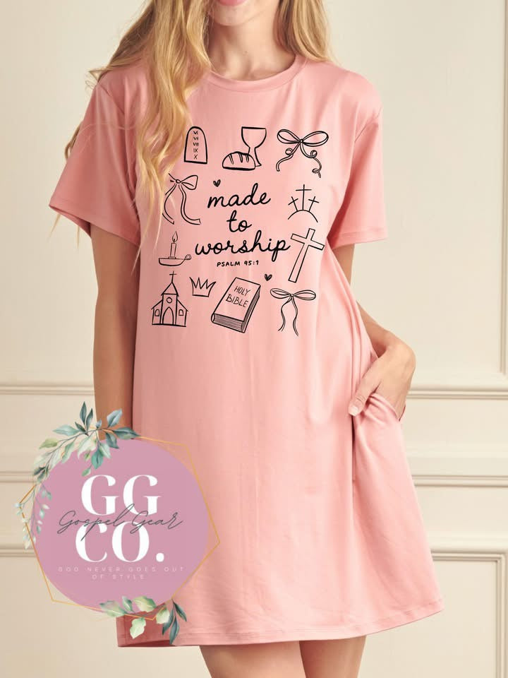 Made To Worship T-Shirt Dress, Christian Dress, Graphic T-Shirt Dress, T-Shirt Dress