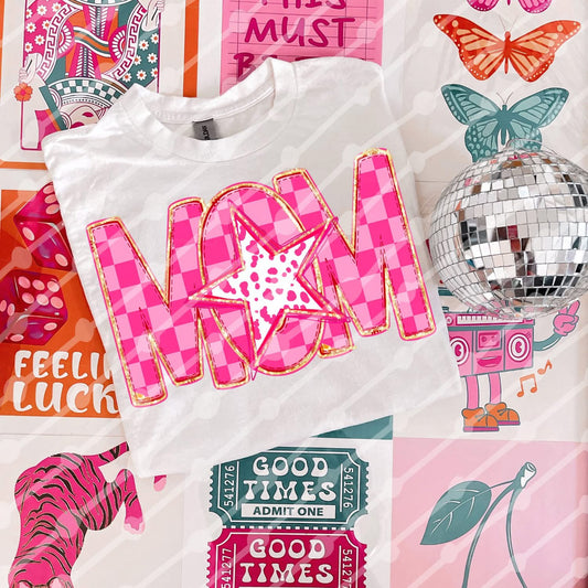 Mom stars with pink checkered /gold