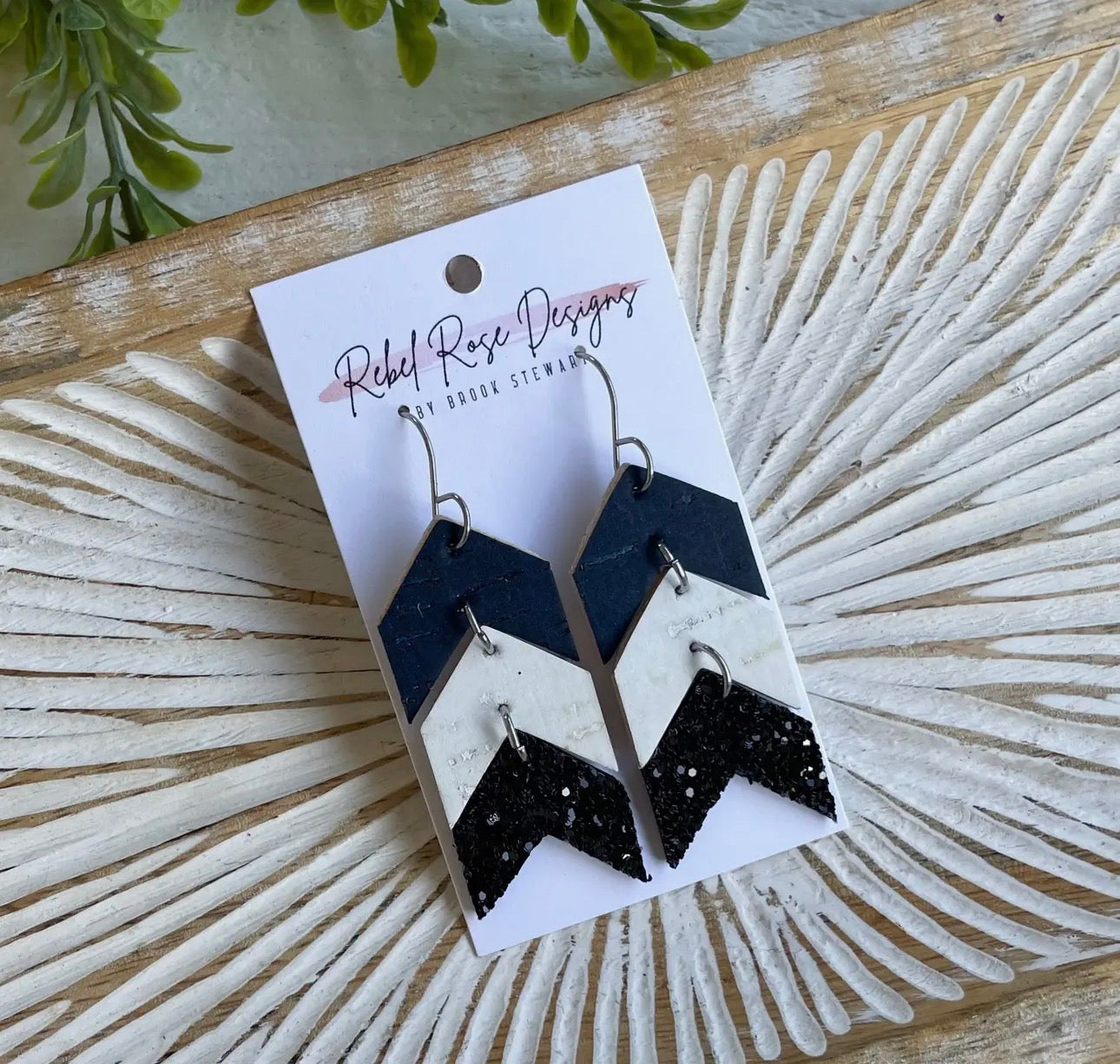 Cork/leather/wood earring collection