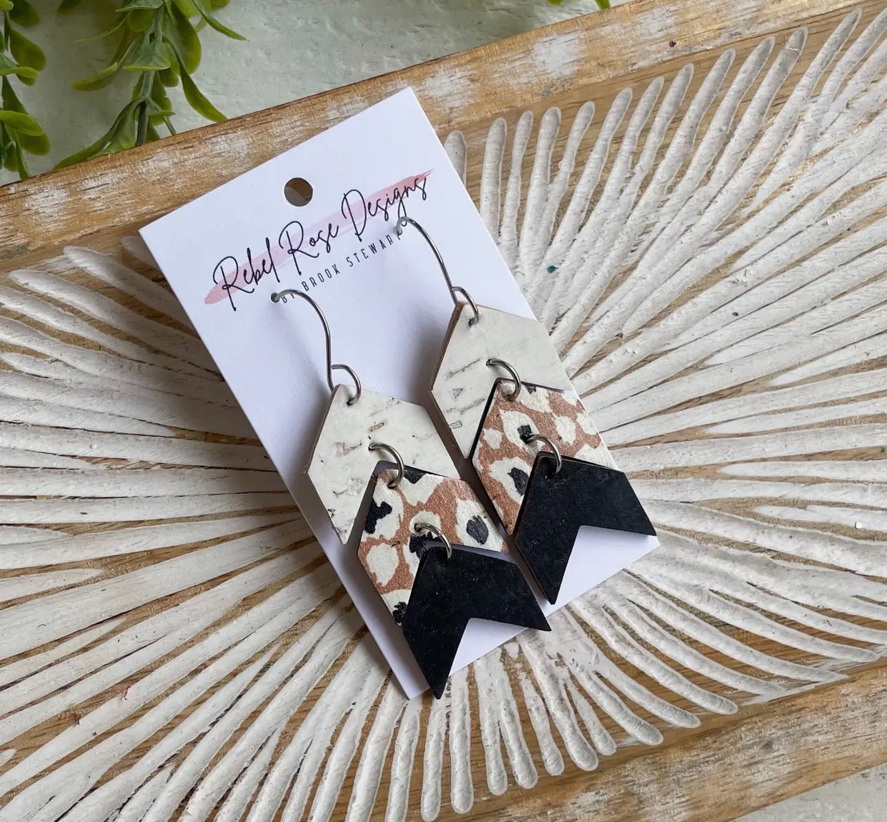 Cork/leather/wood earring collection