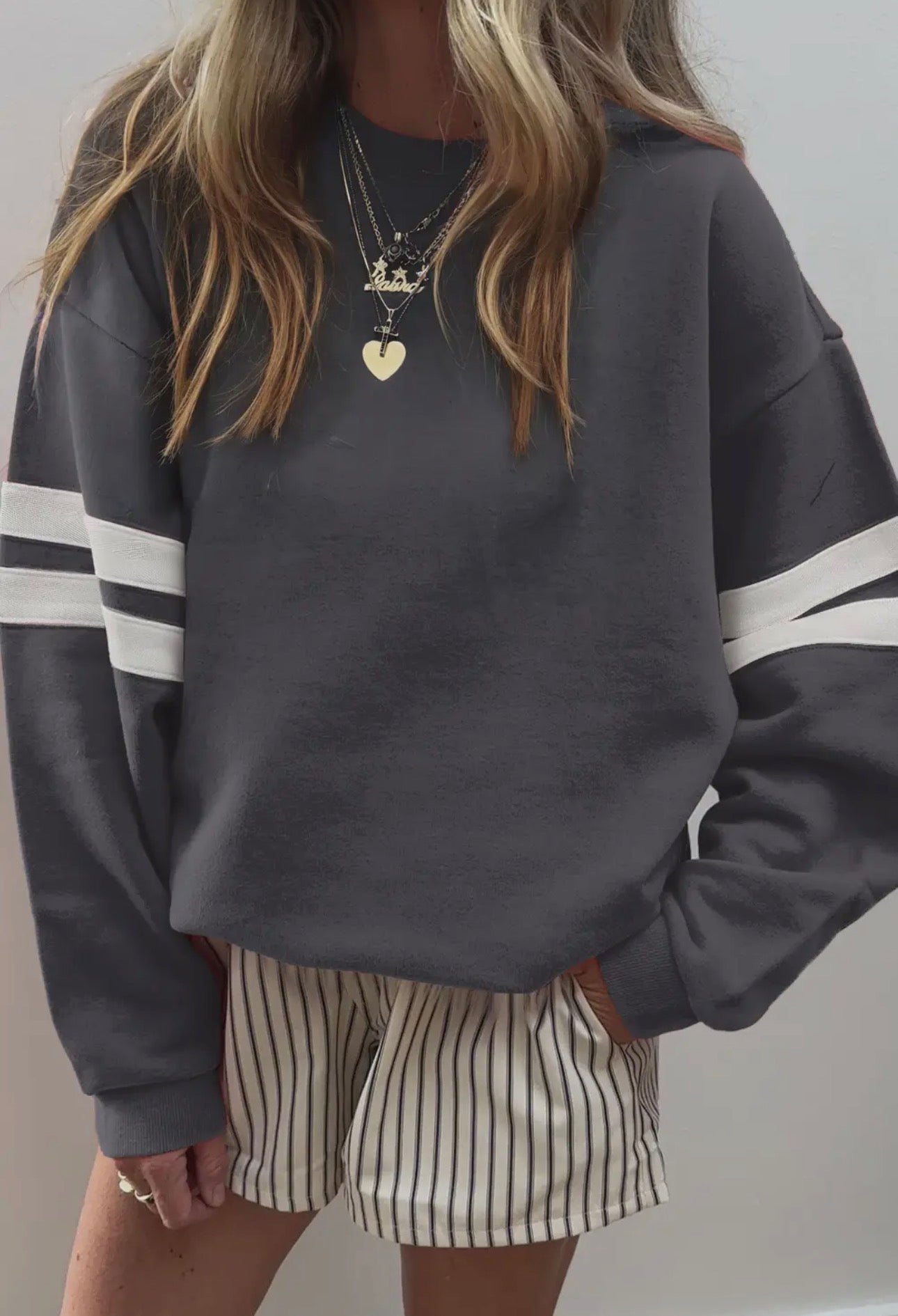 Varsity Striped Drop Shoulder Oversized Sweatshirt