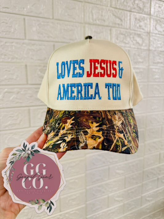 Loves Jesus And America Too Embroidered Hat