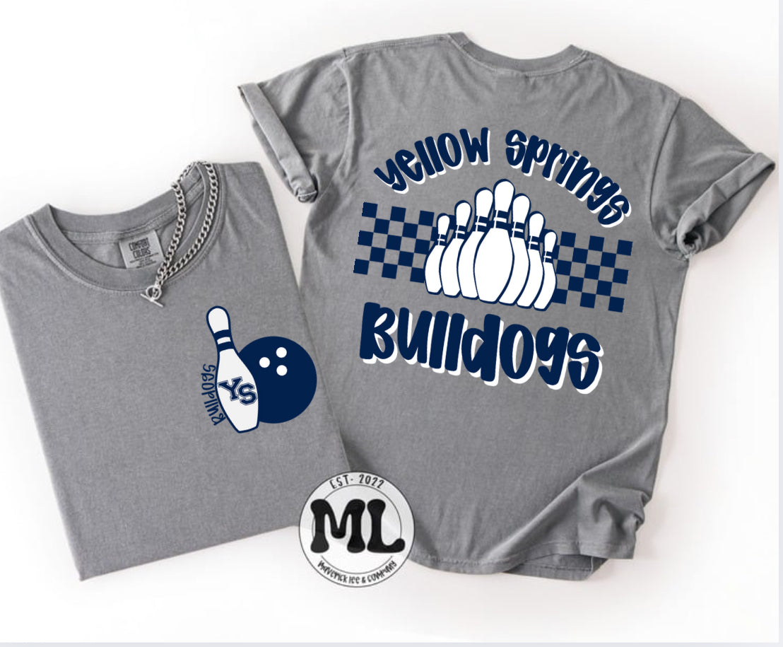 Yellow Springs Bulldogs - checkered, bowling front and back