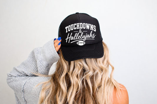 Touchdowns and Hallelujahs- UNISEX BLACK Trucker Hat