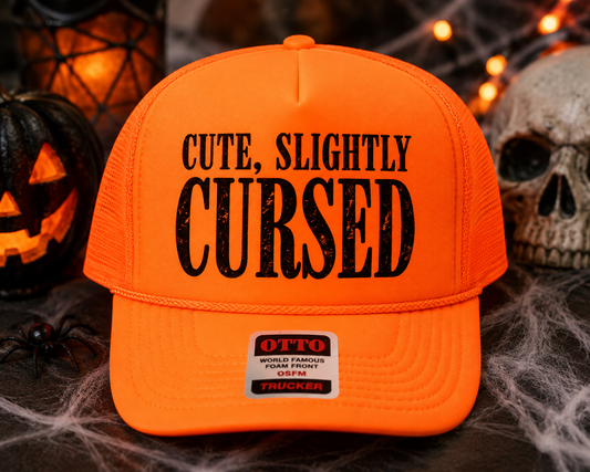 Cute Slightly Cursed DTF Printed Neon Orange Trucker Hat