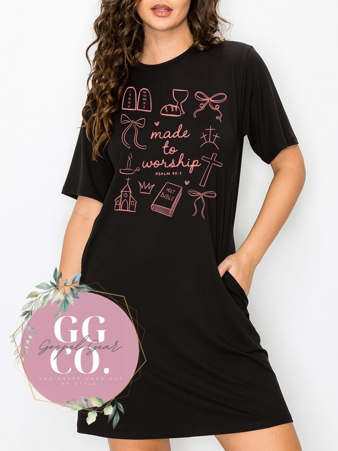 Made To Worship T-Shirt Dress, Christian Dress, Graphic T-Shirt Dress, T-Shirt Dress