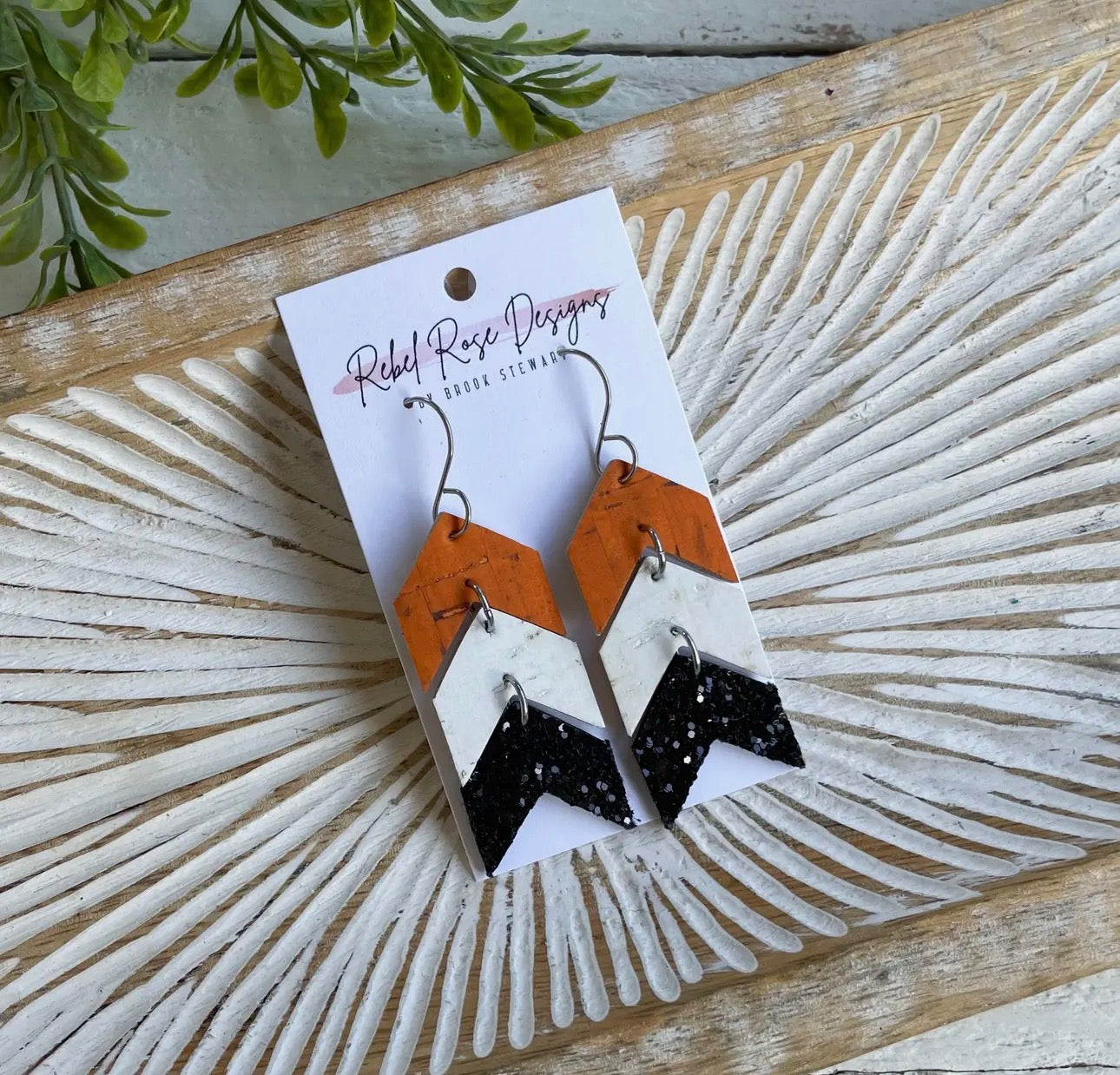 Cork/leather/wood earring collection