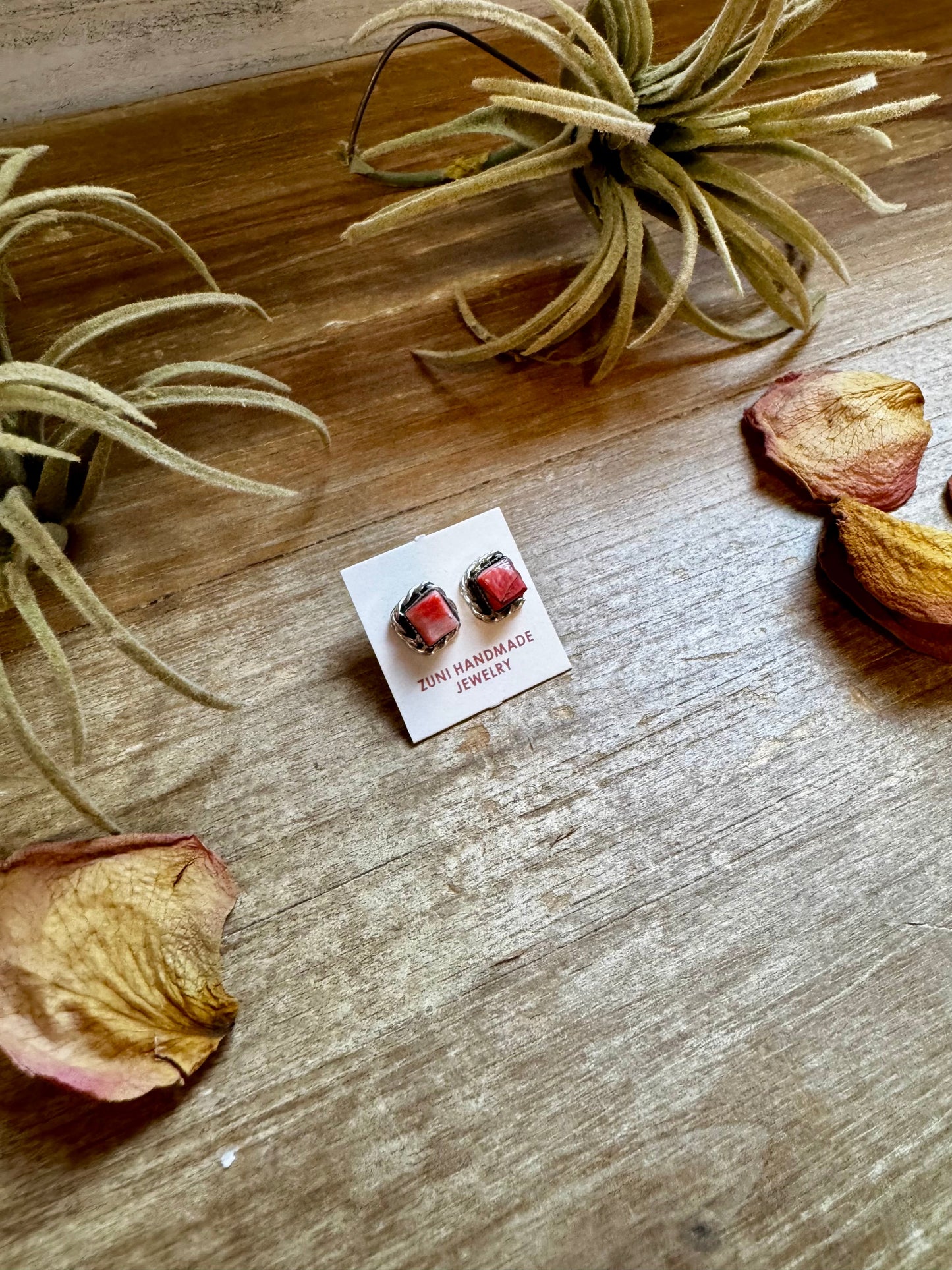 Mini Square Spiny Oyster Stud Earrings – Zuni Handmade, Sterling Silver