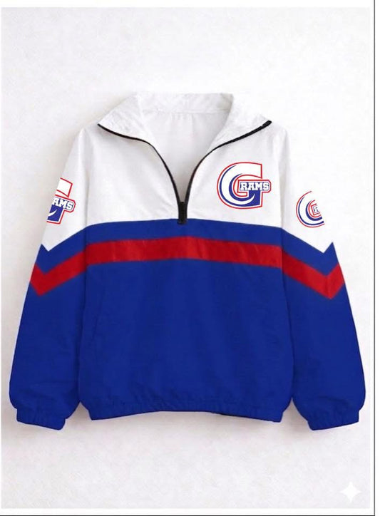 quarter zip – Greeneview G logo - blue bottom with red stripe