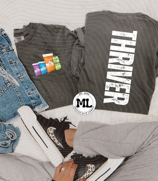 Distressed thriver front pocket + back