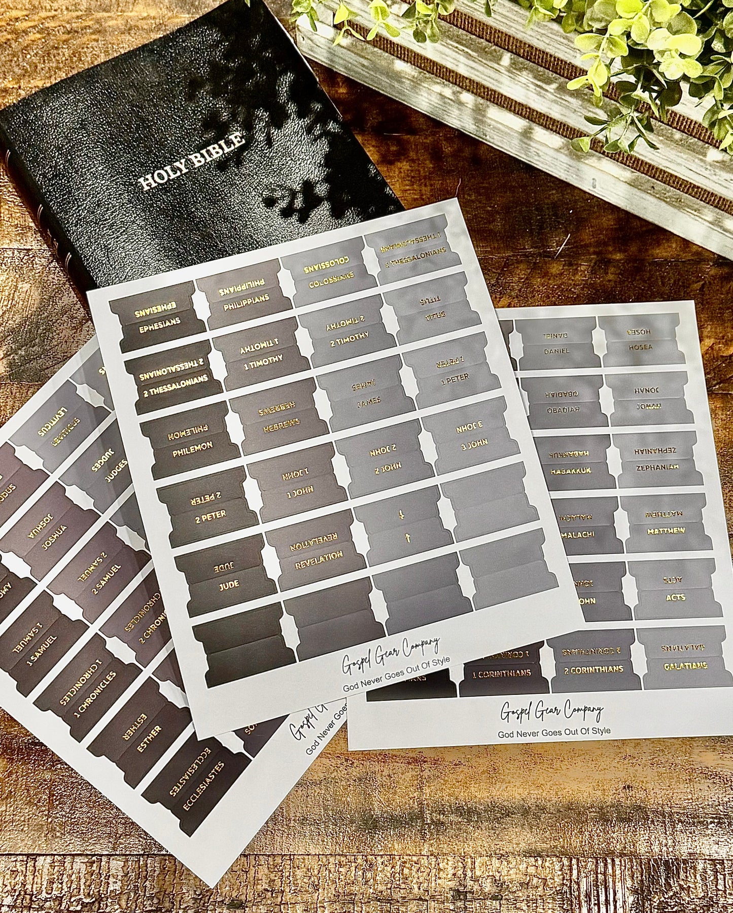Gold Foil Smoky Coal Matte Bible Tabs - Christian Bible Tabs - Christian Gift - Books Of The Bible Tabs - Bible Accessories - Bible Tabs