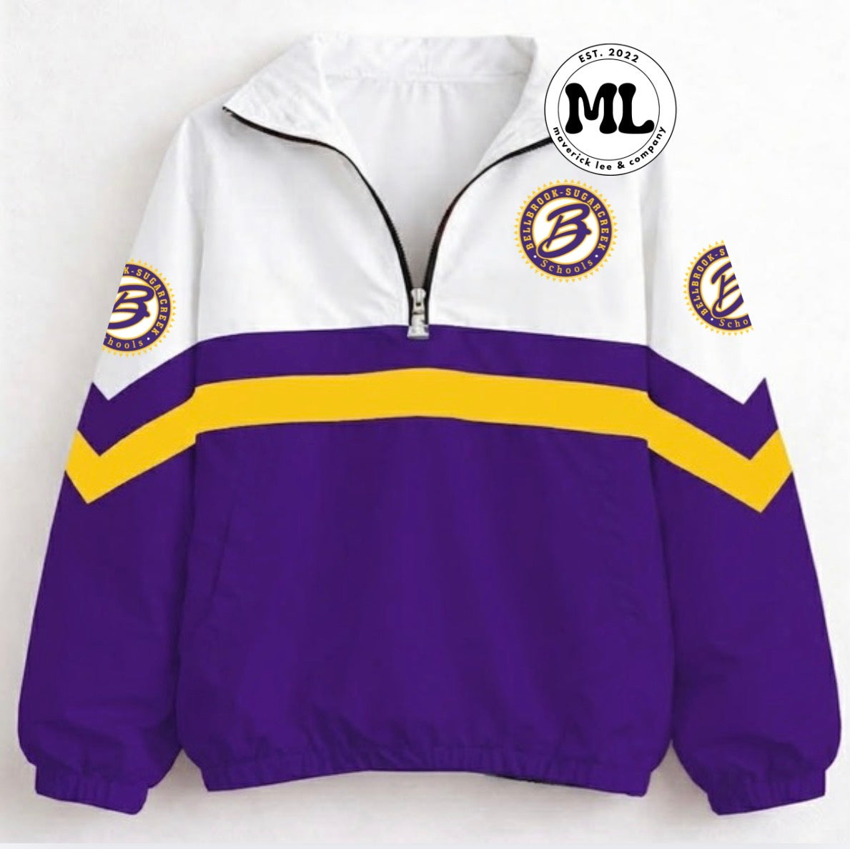 Quarter zip - Bellbrook Sugarcreek schools - purple with yellow stripe