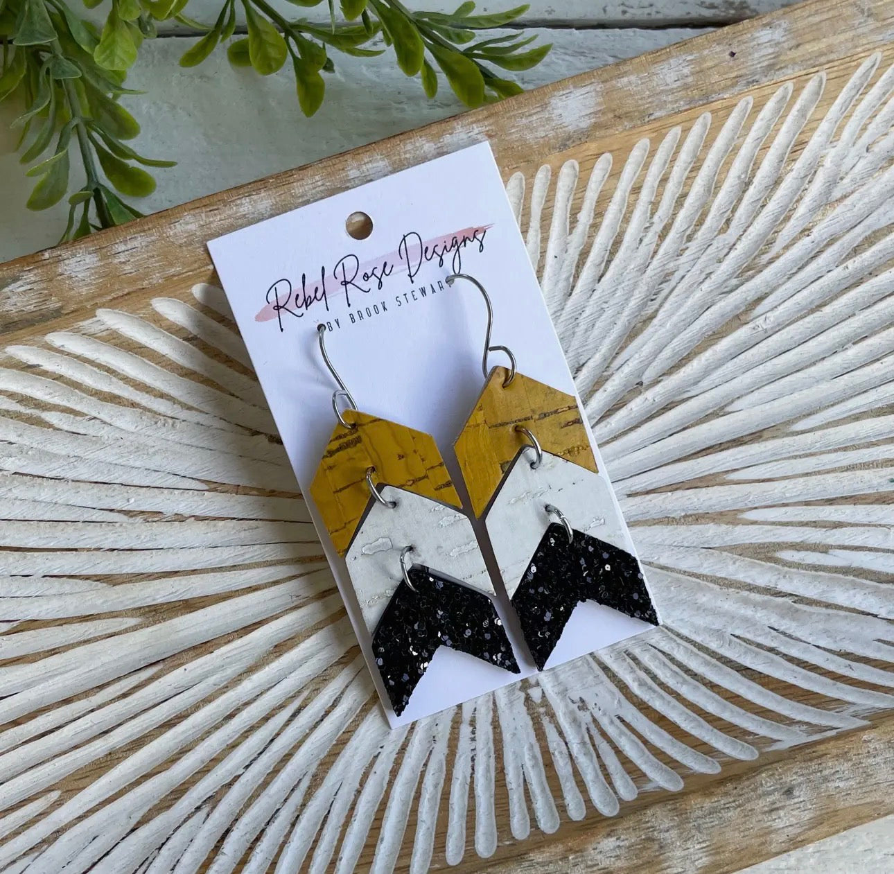 Cork/leather/wood earring collection