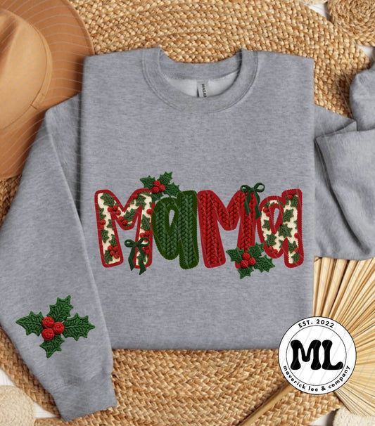Mama faux crochet with holly sleeve