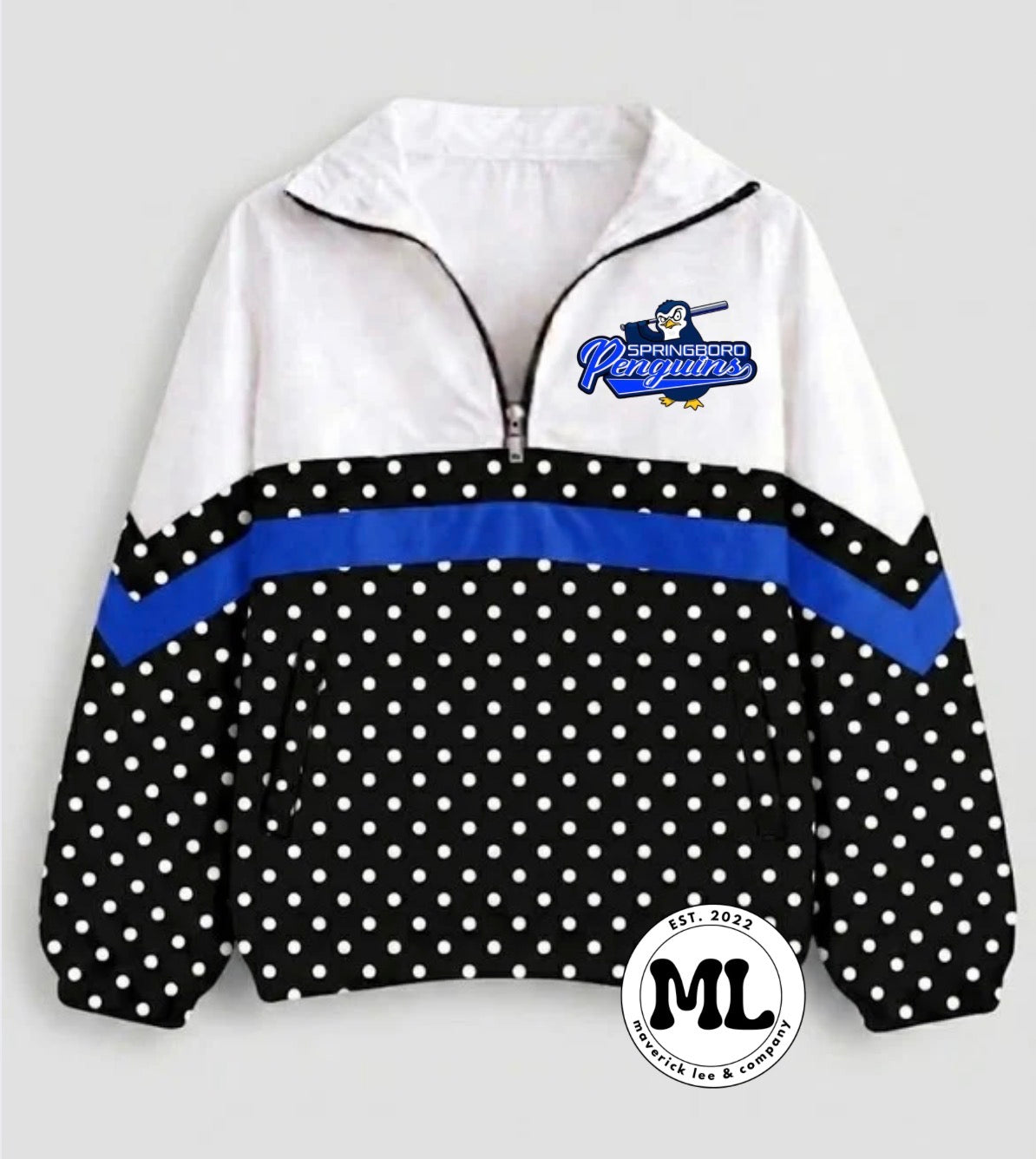 Quarter zip - Springboro penguins - polka dot