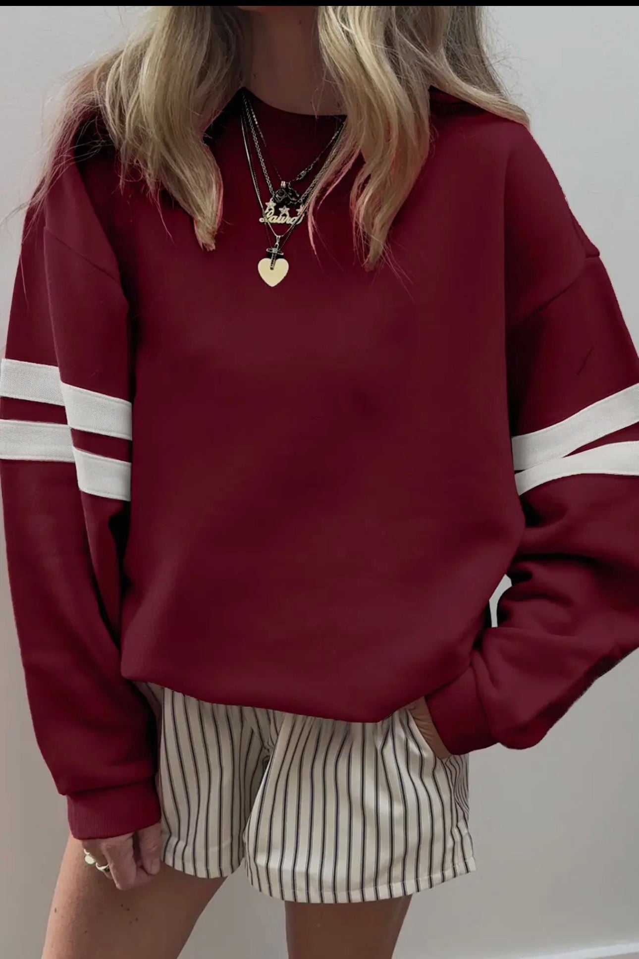 Varsity Striped Drop Shoulder Oversized Sweatshirt
