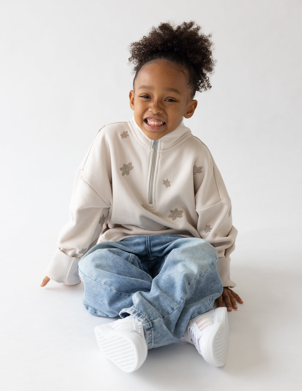Floral Kids Half-Zip