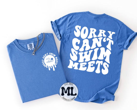 Sorry can’t swim meets - white