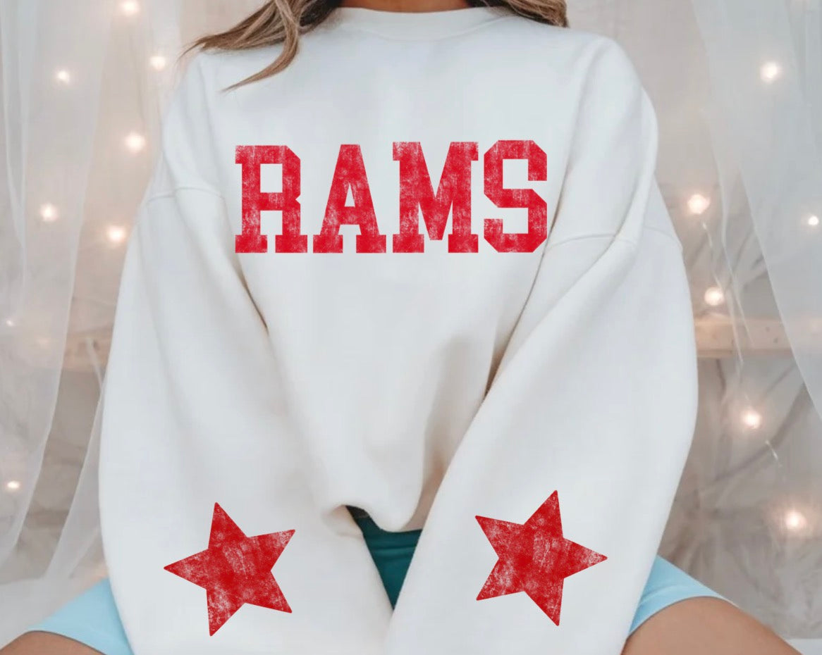 Oversized distressed Rams with stars - Red