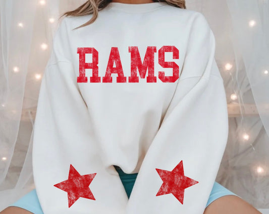 Oversized distressed Rams with stars - Red