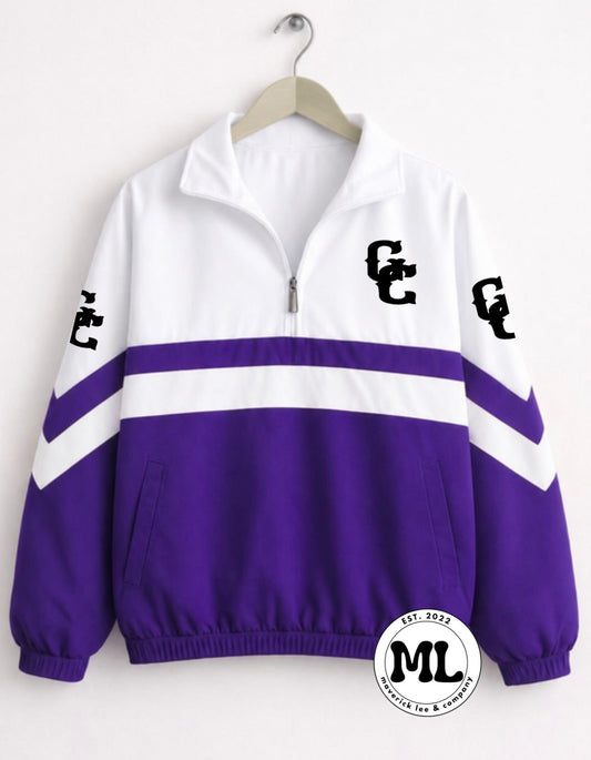 Quarter zip - Gem City Black logo - purple with white stripe
