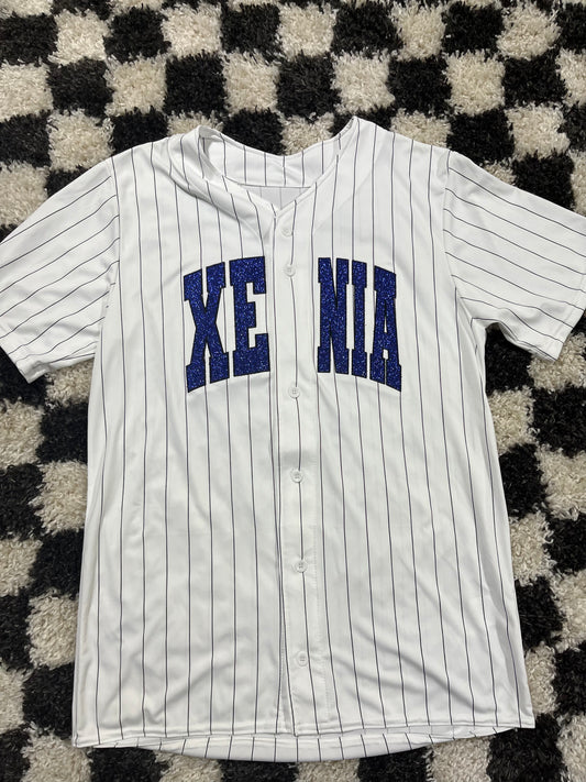 M Xenia Bucs fan jersey embroidered with glitter- in stock