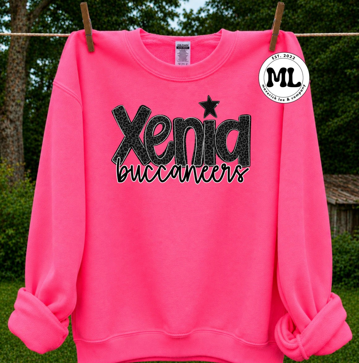 In stock pink out - Xenia leopard on Safety pink sweatshirt