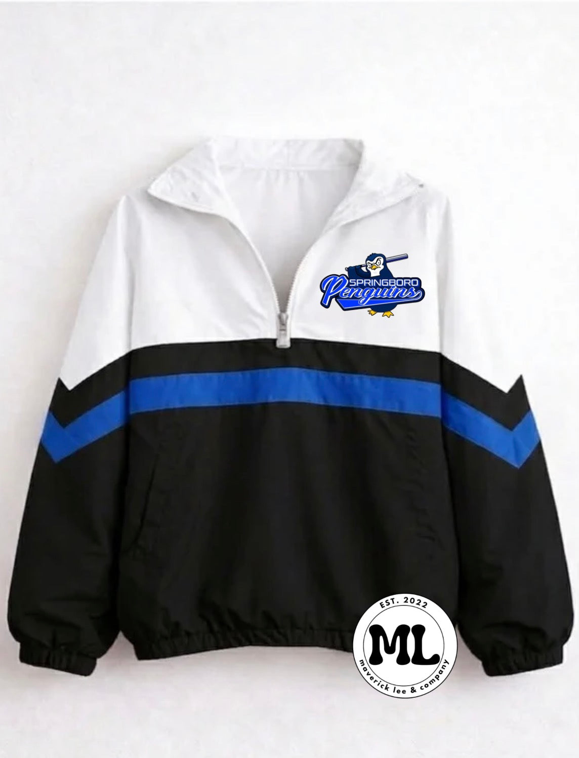 Quarter zip - Springboro penguins - black with blue stripe