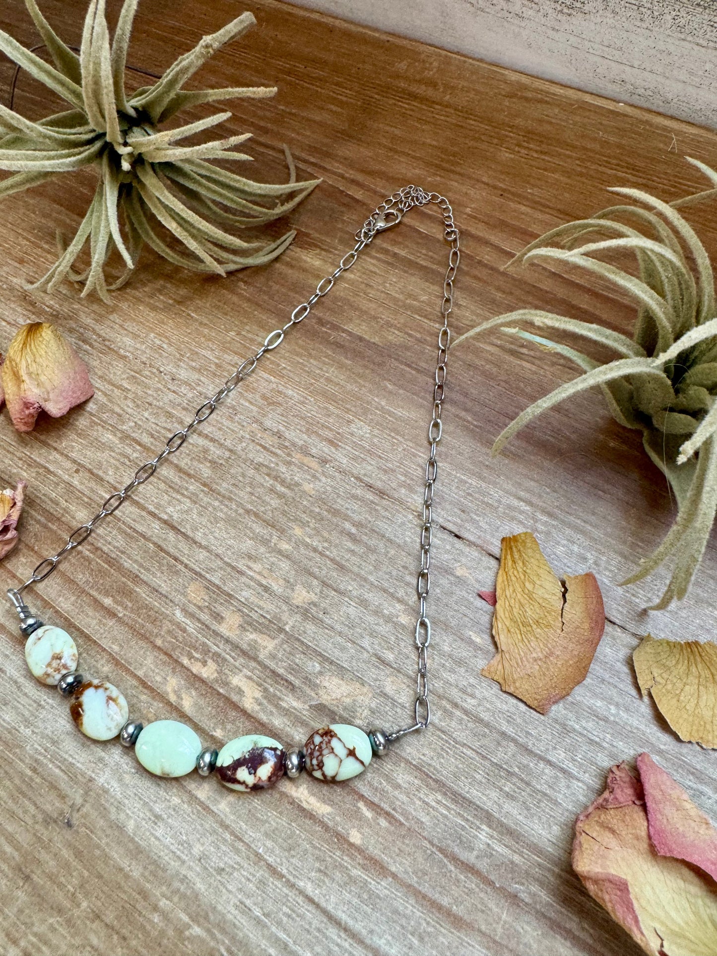 15-Inch Lemon Turquoise & Sterling Saucer Pearl Necklace on Paperclip Chain