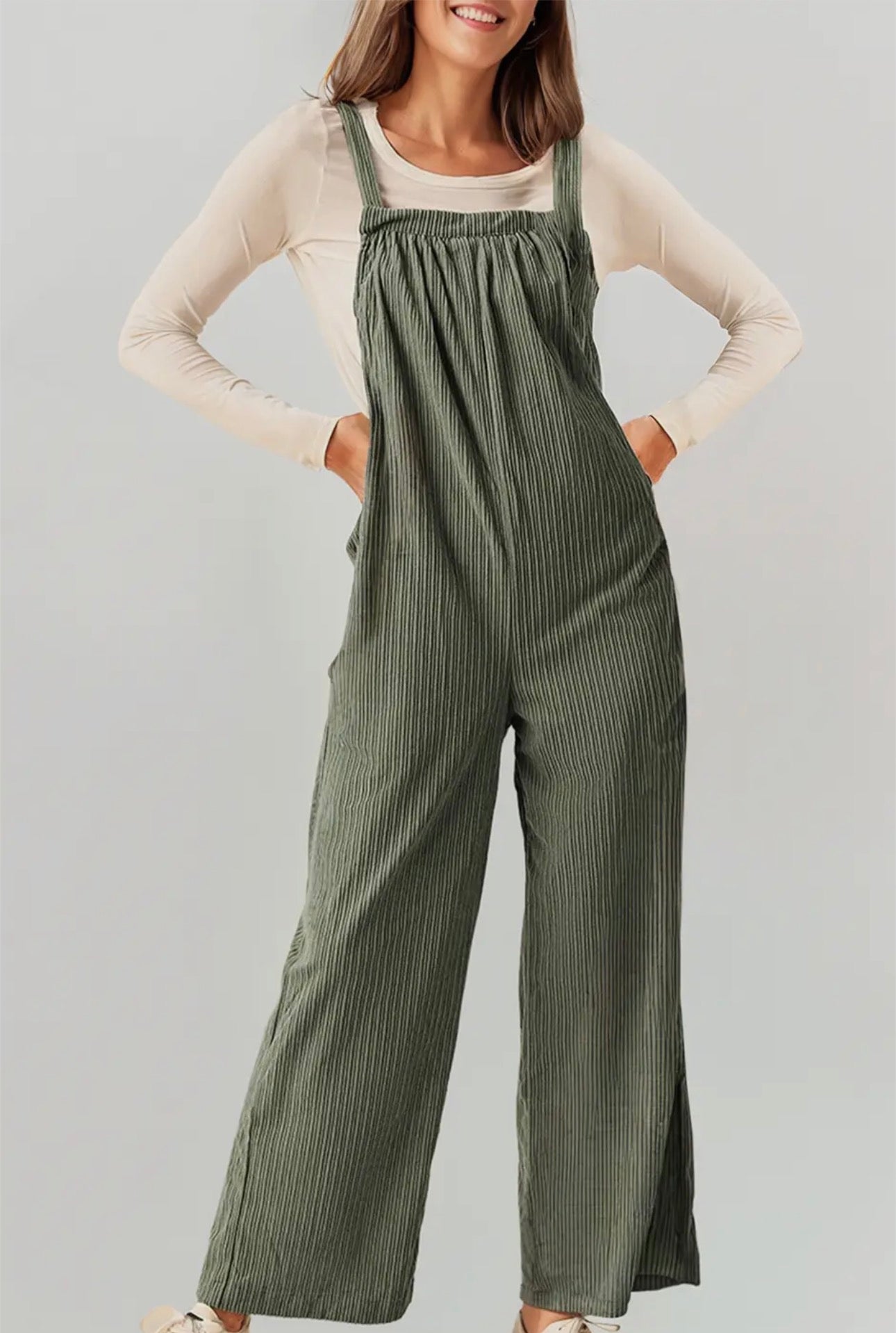 Spring Corduroy Pocketed Wide Leg Loose Fit Overall