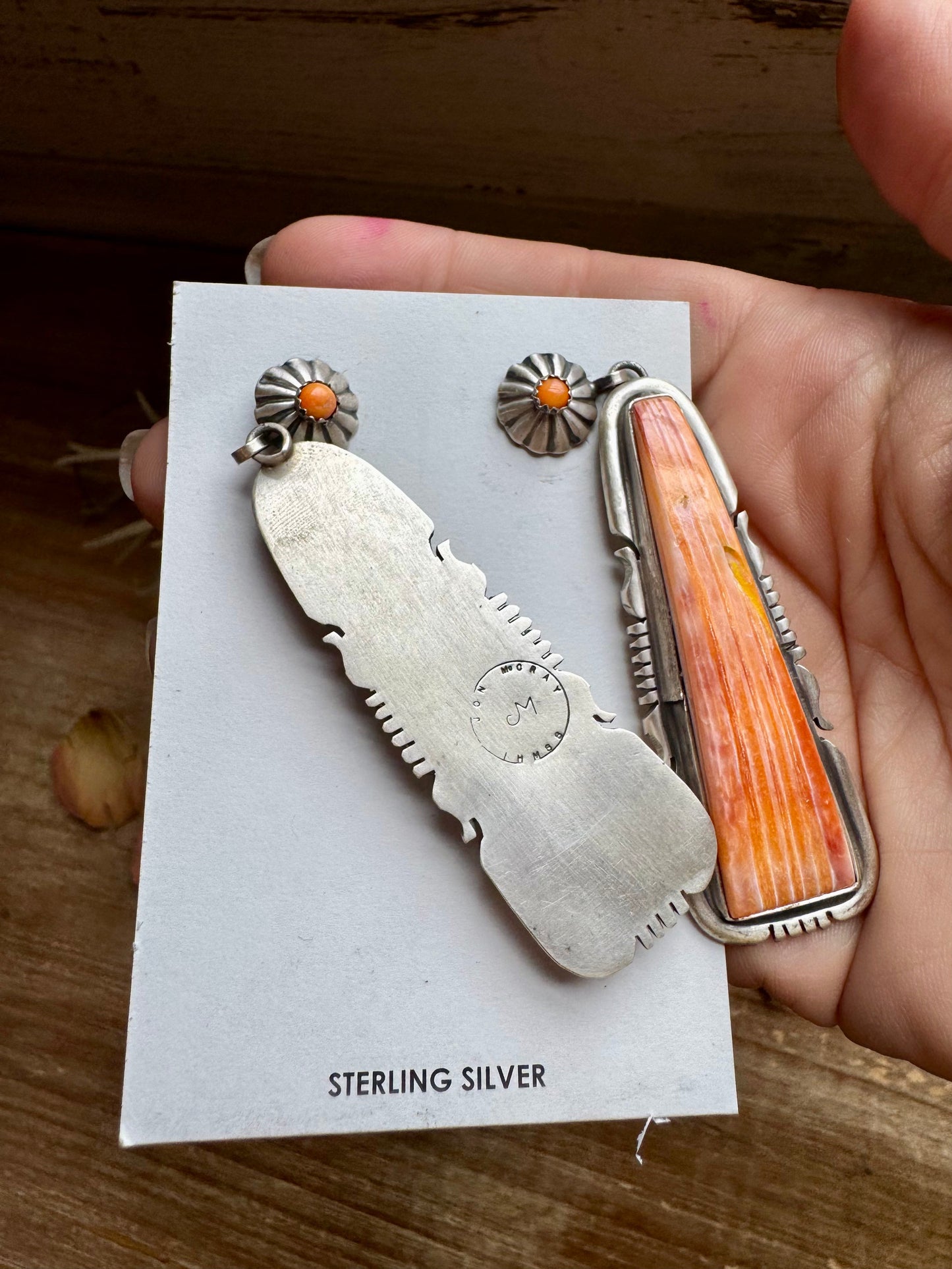 3-Inch Orange Spiny Oyster Dangle Earrings – Native Made by Jon McCray