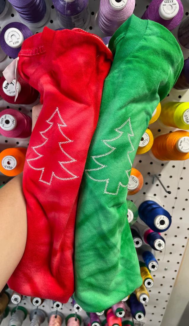 Embroidered Christmas tree tie-dye