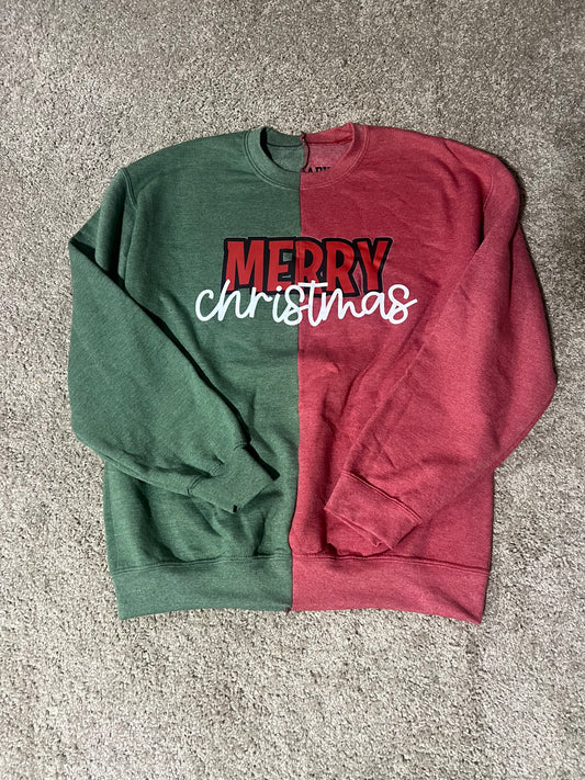 M Merry Christmas split sweatshirt – in stock