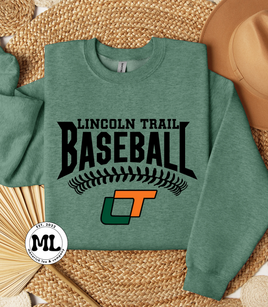 Lincoln Trail College baseball black stitches and logo