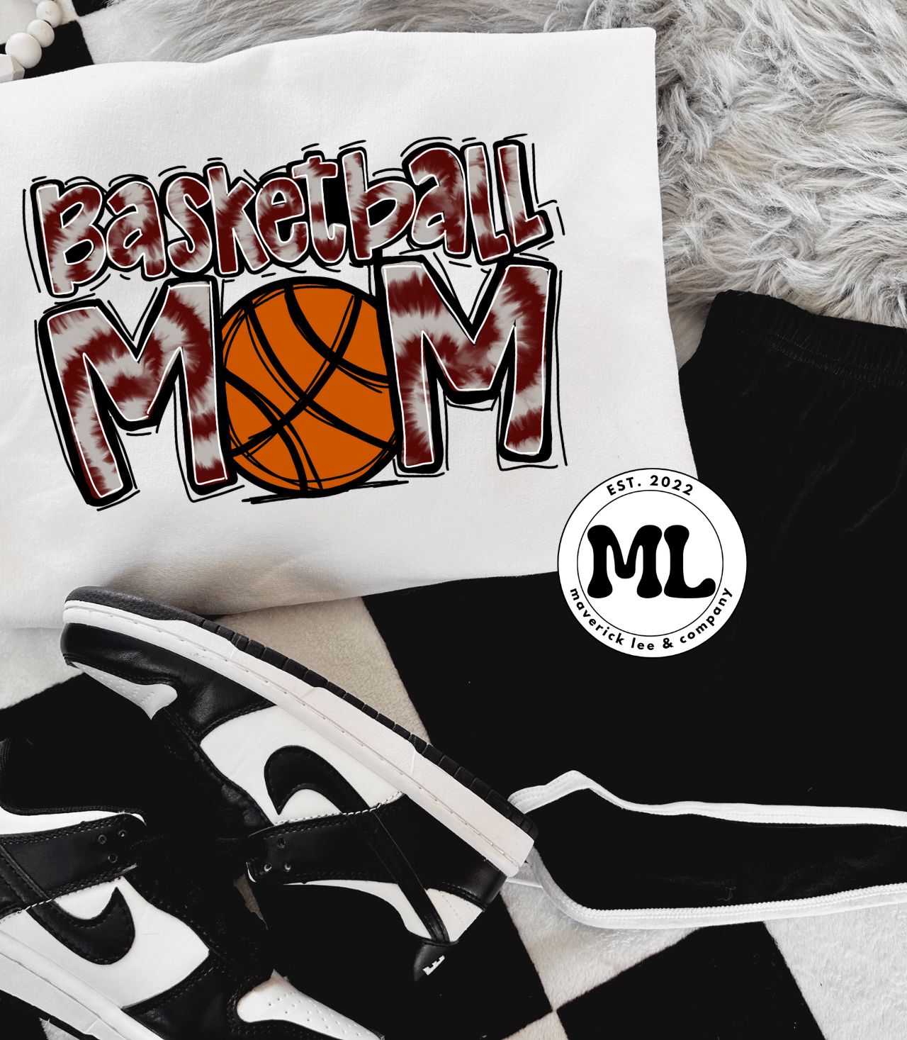 Burgundy and gray basketball mom