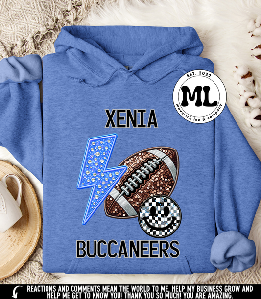 Xenia Buccaneers sequin football bolt