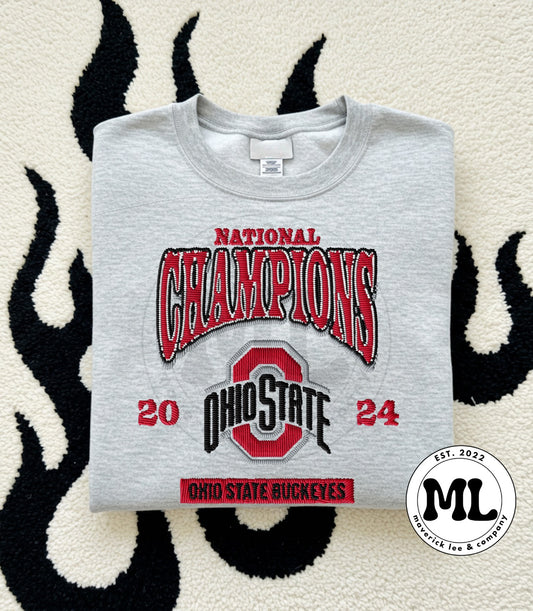National championship + black with logo on sleeve – faux embroidery