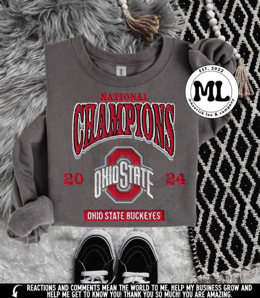National championship + white with logo on sleeve – faux embroidery