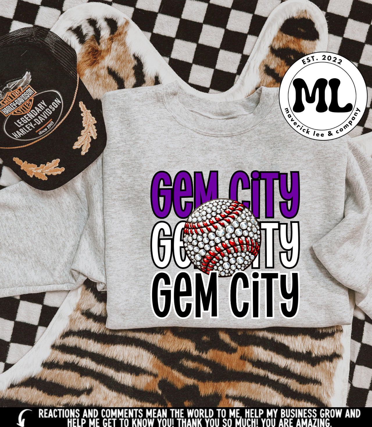 Gem City rhinestone baseball