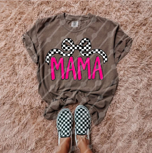 Checkered bow pink mama