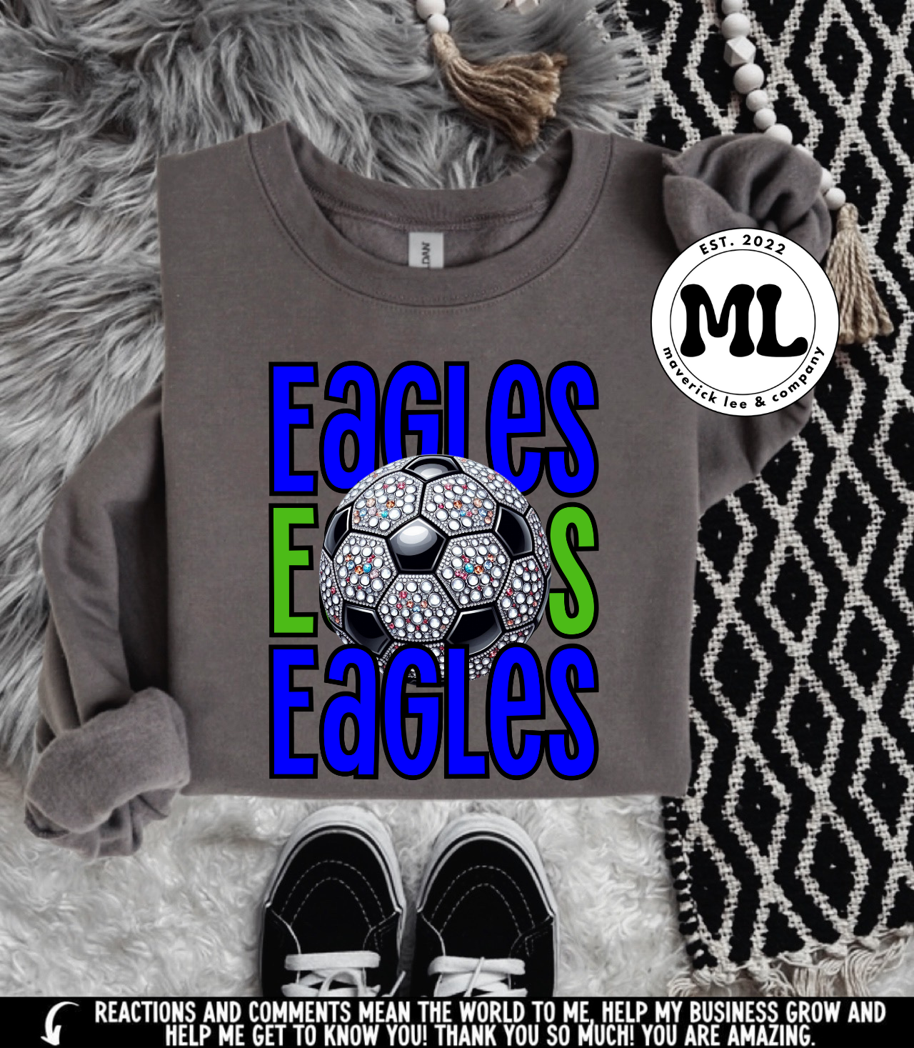 Rhinestone soccer ball Eagles royal/green