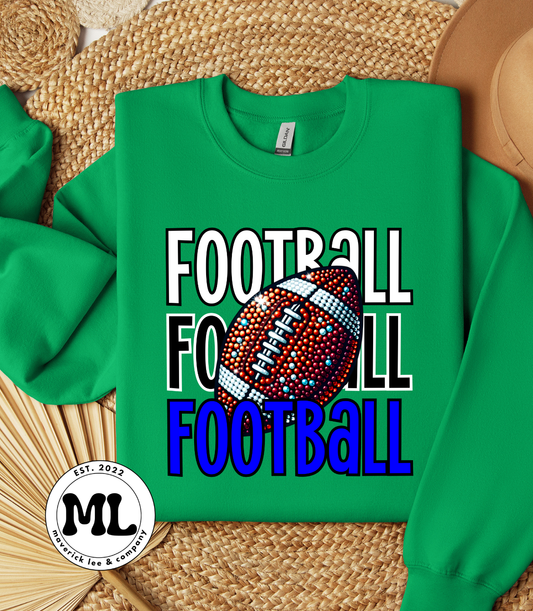 Scrolling rhinestone football white/black/blue