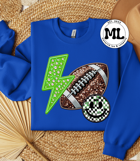 Rhinestone green bolt football