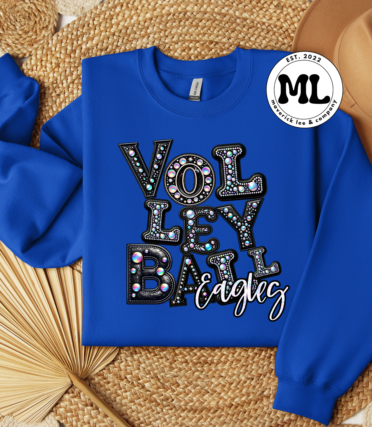 Rhinestone letter volleyball eagles white