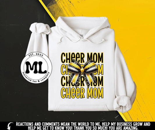 Cheer mom rhinestone bow yellow/black
